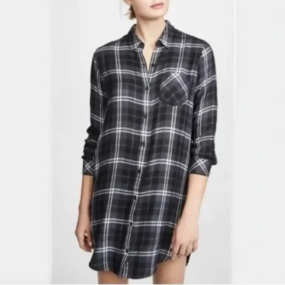 Rails Bianca Plaid Button Down Shirt Onyx Slate White Baggy Academia